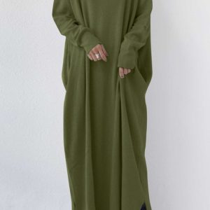 V-Neck Slit Hem Sweatshirt Dress - Y2K Aesthetic Comfy Dress for Effortless Style