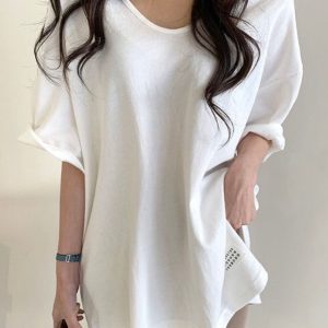 V-Neck Solid Color Pullover Tee - Essential Y2K Fashion Basic for Aesthetic Outfits