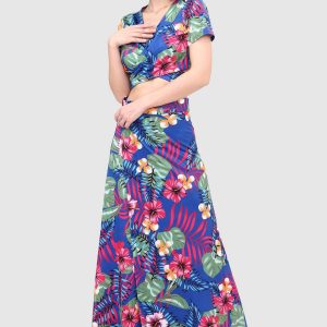 V-Neck Tied Back Leaf Print Two-Piece Dress - Y2K Aesthetic Floral Outfit for Trendy Looks