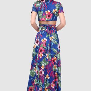 V-Neck Tied Back Leaf Print Two-Piece Dress - Y2K Aesthetic Floral Outfit for Trendy Looks