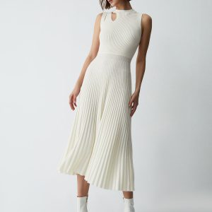 Vanilla Cutout Ribbed Midi Sweater Dress - Y2K Aesthetic Fashion for Cozy Chic Looks