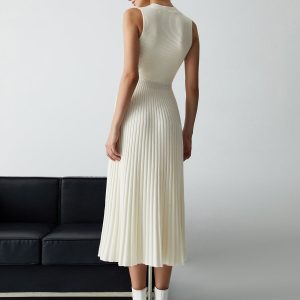 Vanilla Cutout Ribbed Midi Sweater Dress - Y2K Aesthetic Fashion for Cozy Chic Looks