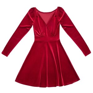 Velvet Deep V Neck Long Sleeve Mini Dress - Y2K Aesthetic Party Dress for Chic Nights