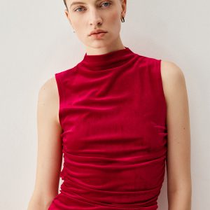 Velvet Pleated Mock Neck Dress - Chic Y2K Aesthetic for Effortless Style