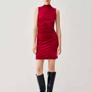 Velvet Pleated Mock Neck Dress - Chic Y2K Aesthetic for Effortless Style