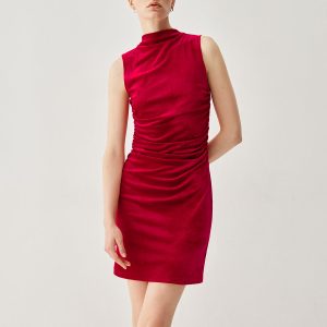 Velvet Pleated Mock Neck Dress - Chic Y2K Aesthetic for Effortless Style