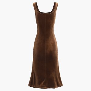 Velvet Zippered Midi Dress for Y2K Fashion Lovers - Coquette Aesthetic Style