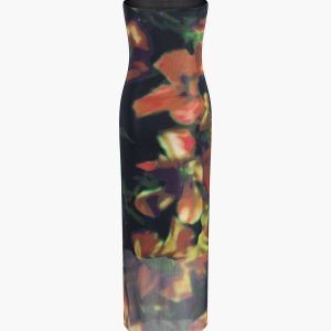 Vibrant Multi-Color Print Tube Midi Dress for Y2K Aesthetic and Coquette Style