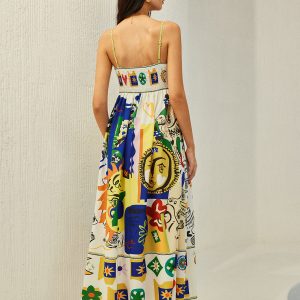 Vibrant Y2K Aesthetic All Over Print Multi-Color Cami Long Dress for Trendy Outfits