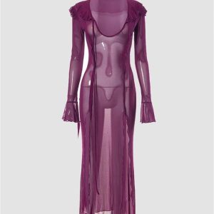 Vino Y2K Mesh Maxi Dress - Chic Coquette Aesthetic for Effortless Style