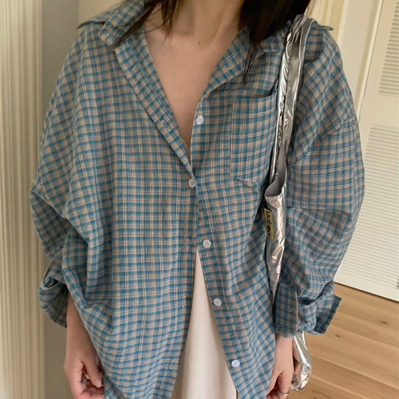 Vintage 90's Plaid Print Oversized Blouse - Y2K Aesthetic Grunge Style Top for Trendy Outfits