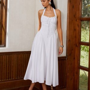 Vintage Adjustable Halter Midi Dress - Y2K Aesthetic Fashion for Effortless Style