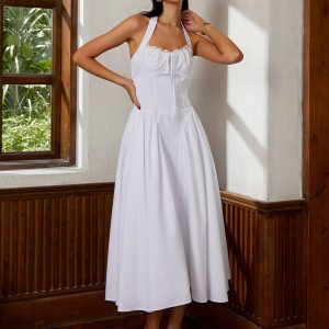 Vintage Adjustable Halter Midi Dress - Y2K Aesthetic Fashion for Effortless Style