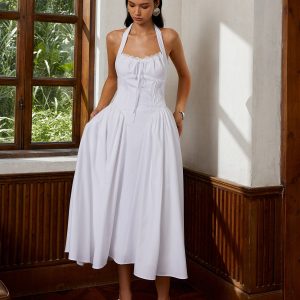 Vintage Adjustable Halter Midi Dress - Y2K Aesthetic Fashion for Effortless Style