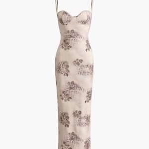 Vintage Floral Print Cami Dress - Y2K Aesthetic Maxi Dress for Boho and Coquette Styles