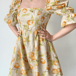 Vintage Fruit Print Square Neck Puff Sleeve Dress - Y2K Aesthetic Cute Summer Outfit