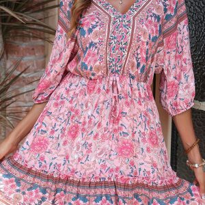 Vintage Pink Y2K Aesthetic Dress - Loose Fit Floral Print for a Cute Coquette Look