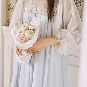 Vintage Princess Cotton Mesh Fairy Nightdress - Loose Long Sleeve Victorian Sleepwear for Spring/Summer