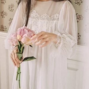 Vintage Princess Cotton Mesh Fairy Nightdress - Loose Long Sleeve Victorian Sleepwear for Spring/Summer