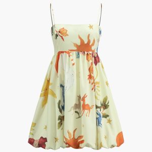 Vintage Print Y2K Balloon Dress - Retro Aesthetic Fashion for Unique Style Lovers