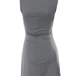 Vintage Y2K Aesthetic Women's Summer Casual Gray Sleeveless Crewneck Party Dress