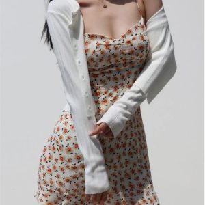 Vintage Y2K Floral Mini Dress for Women - Spaghetti Strap Backless Beach Party Outfit 2024