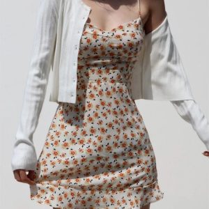 Vintage Y2K Floral Mini Dress for Women - Spaghetti Strap Backless Beach Party Outfit 2024