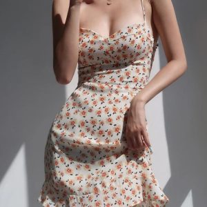 Vintage Y2K Floral Mini Dress for Women - Spaghetti Strap Backless Beach Party Outfit 2024