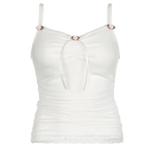 Vivien Y2K Mesh Tank Top with Bow Detail - Cute Coquette Aesthetic Top for Stylish Outfits