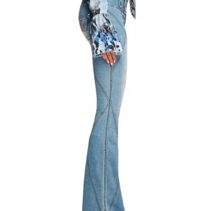 Washed High Waisted Bodycon Jeans with Belt - Vintage Slim Fit Denim for Women