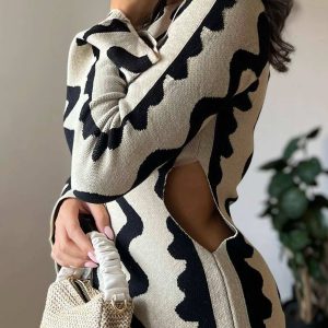 Wavy Cutout Waist Pack Knit Dress - Y2K Aesthetic Fashion for Trendy Outfits