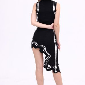 Wavy Hem Knitted Sleeveless Dress - Y2K Aesthetic Cute Top for Coquette and Grunge Styles