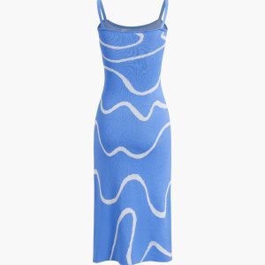 Wavy Print Midi Dress - Y2K Aesthetic Dress for Cute Outfits and Comfy Style