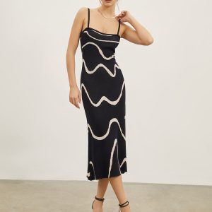 Wavy Print Midi Dress - Y2K Aesthetic Dress for Cute Outfits and Comfy Style