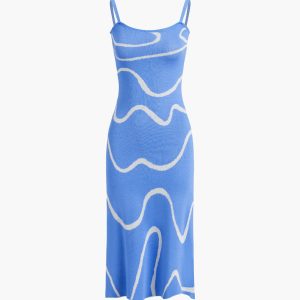 Wavy Print Midi Dress - Y2K Aesthetic Dress for Cute Outfits and Comfy Style