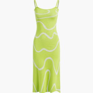 Wavy Print Midi Dress - Y2K Aesthetic Dress for Cute Outfits and Comfy Style