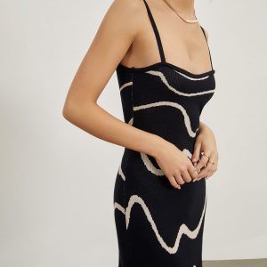 Wavy Print Midi Dress - Y2K Aesthetic Dress for Cute Outfits and Comfy Style