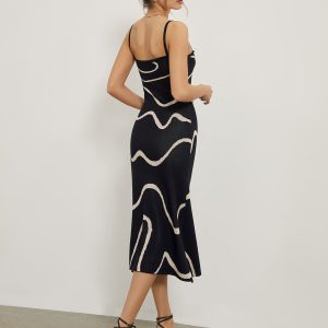 Wavy Print Midi Dress - Y2K Aesthetic Dress for Cute Outfits and Comfy Style