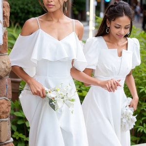 White Satin Bridesmaid Dress for Sisters - Elegant Group Style Graduation Outfit