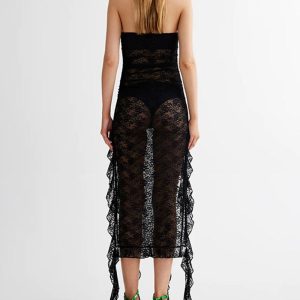 Wings and Tails Y2K Aesthetic Mesh Dress for Coquette and Grunge Style Outfits