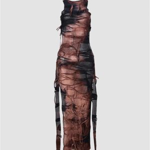 Wolfcester Y2K Cut Out Maxi Dress - Trendy Coquette Aesthetic for Effortless Style