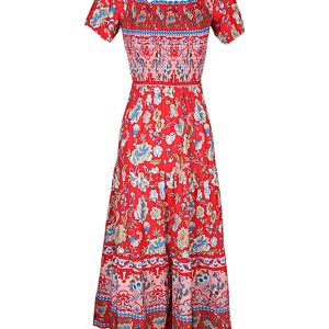 Women's Ethnic Style One-Neck Printed Dress - Y2K Aesthetic Fashion Statement