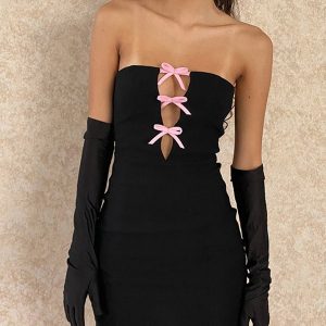 Women's Off-Shoulder Bow Cutout Dress - Casual Backless Beach Party Streetwear