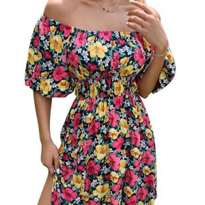 Women's Off-Shoulder Ruffle Dress in Floral Print - Y2K Aesthetic Summer Style