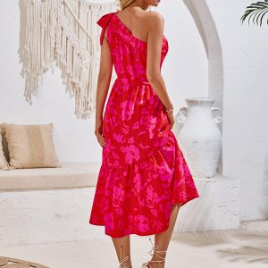 Women's Off-Shoulder Strappy Printed Dress - Y2K Aesthetic Floral Waist Dress