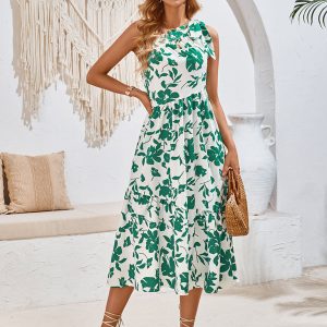 Women's Off-Shoulder Strappy Printed Dress - Y2K Aesthetic Floral Waist Dress