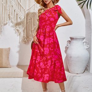 Women's Off-Shoulder Strappy Printed Dress - Y2K Aesthetic Floral Waist Dress