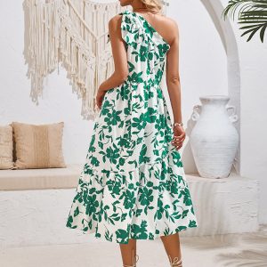 Women's Off-Shoulder Strappy Printed Dress - Y2K Aesthetic Floral Waist Dress