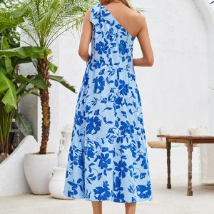 Women's Off-Shoulder Strappy Printed Dress - Y2K Aesthetic Floral Waist Dress