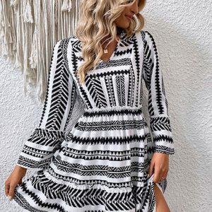 Women's Ruffled Polka Dot Long Sleeve Dress - Y2K Aesthetic for Autumn & Winter Fashion